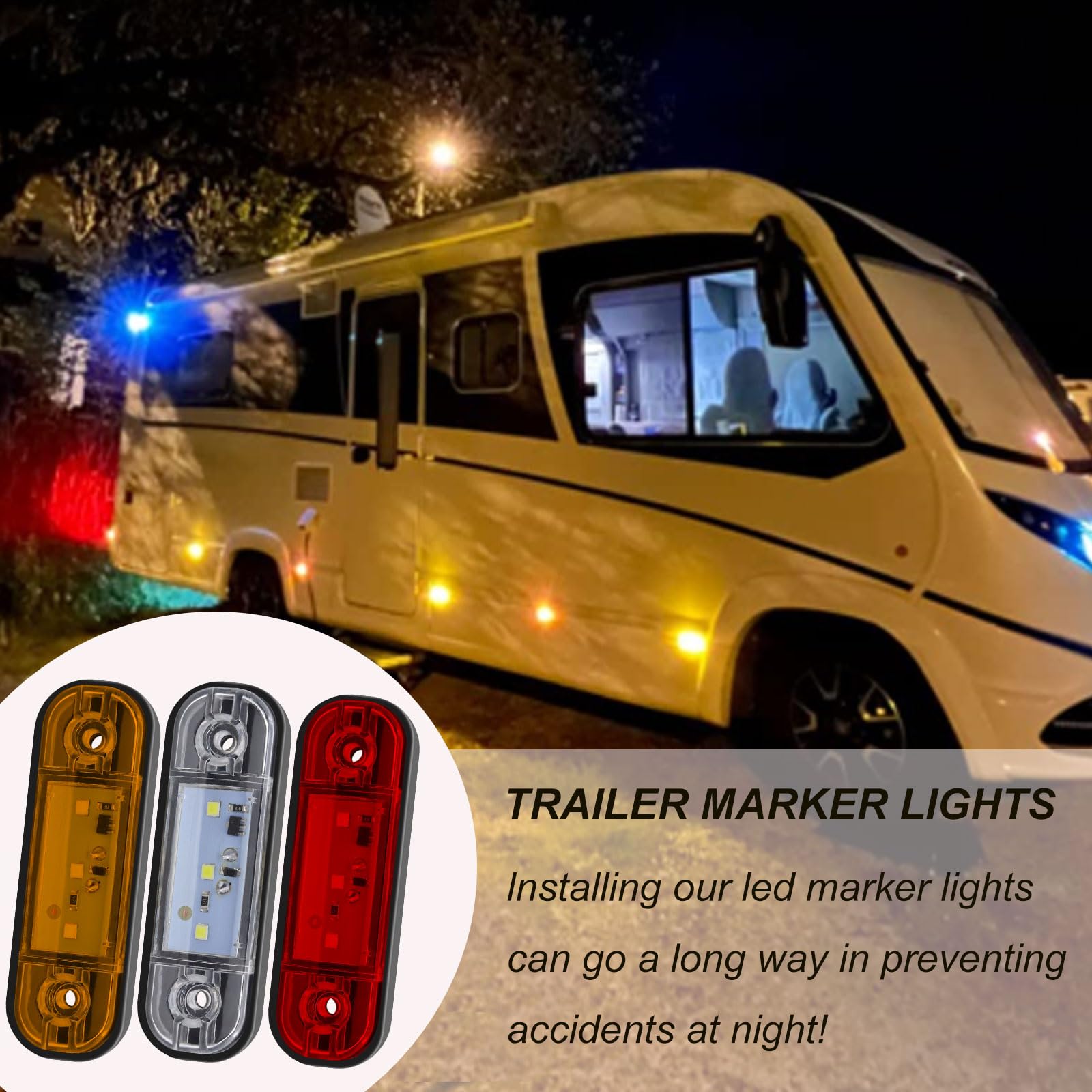 Biqing 12PCS 12V/24V Luci di Posizione Laterali Indicatori,3.4" LED Luci di Posizione per Rimorchio Camion Caravan Camper Barca Trattore Bus(Rosso+Bianco+Giallo)