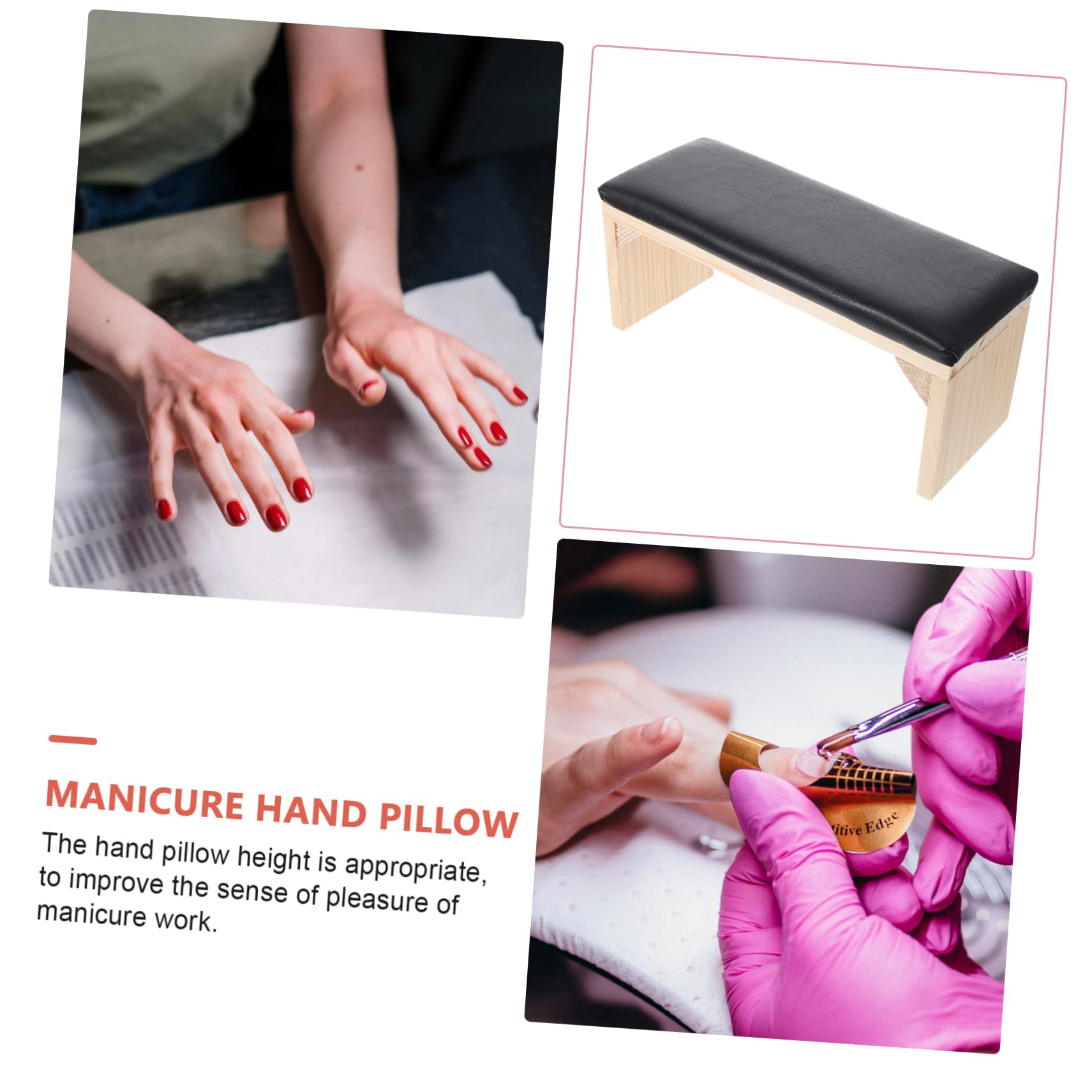 Cuscino Poggia Mani per Nail Art in Legno e Cuoio Nero | Uso Personale a Casa e Beauty, Supporto Stabile e Confortevole, Spazio Utile Lampada o Cleaner