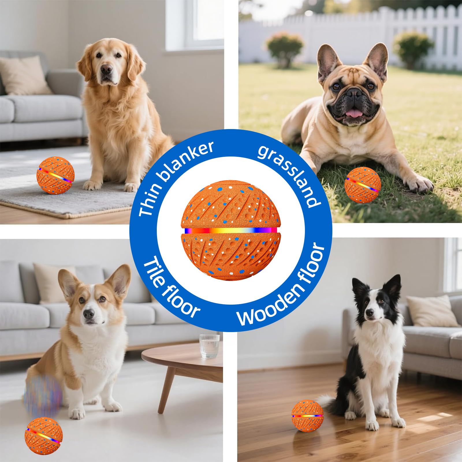 Pelota Interactiva Inteligente con Luces LED para Perros – 3 Modos de Juego Automáticos, Impermeable y de Carga Rápida – Goma Natural Material Suave y Seguro para Perros Pequeños/Medianos