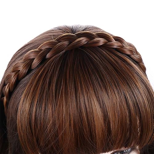 Miniatura 2 de Peluca de cabello frontal con flequillo, extensiones de cabello con flecos, trenzas para mujeres y niñas (negro natural)