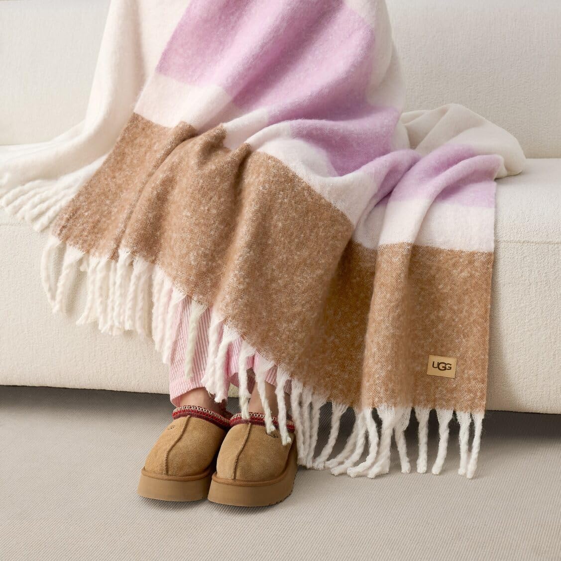 UGG Faux Mohair Throw Soft Fuzzy Throw Blanket for Couch or Bed - Cute Cozy Decorative Blanket for Apartment Decor or Fall Throw Essential, Washable, 50" x 70", Stripe Patterns (Rosetta Stripe)