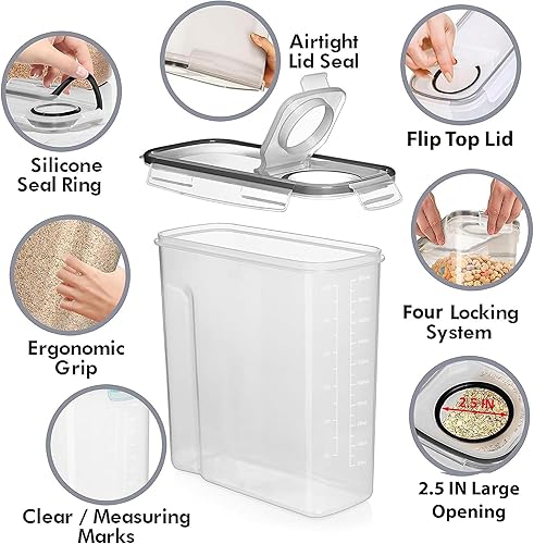 Miniatura 4 de Shazo Paquete de 2 recipientes herméticos extra grandes para almacenamiento de alimentos a granel sin BPA, organización de despensa y recipiente