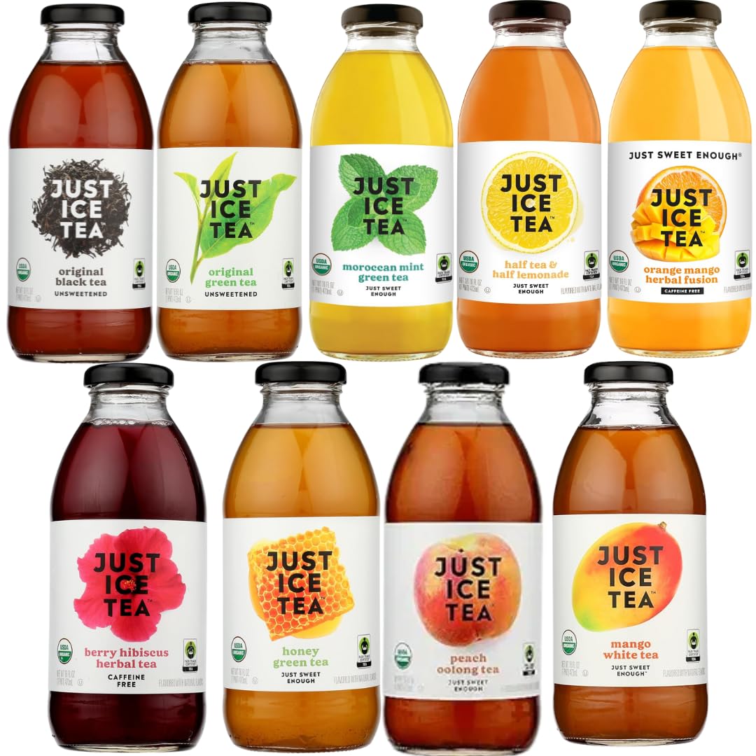 Just Ice Tea Variety Pack 9: Assorted Ready-to-Drink Iced Teas with Real Brewed Tea & Fruit Flavors for Parties, Work & On-the-Go