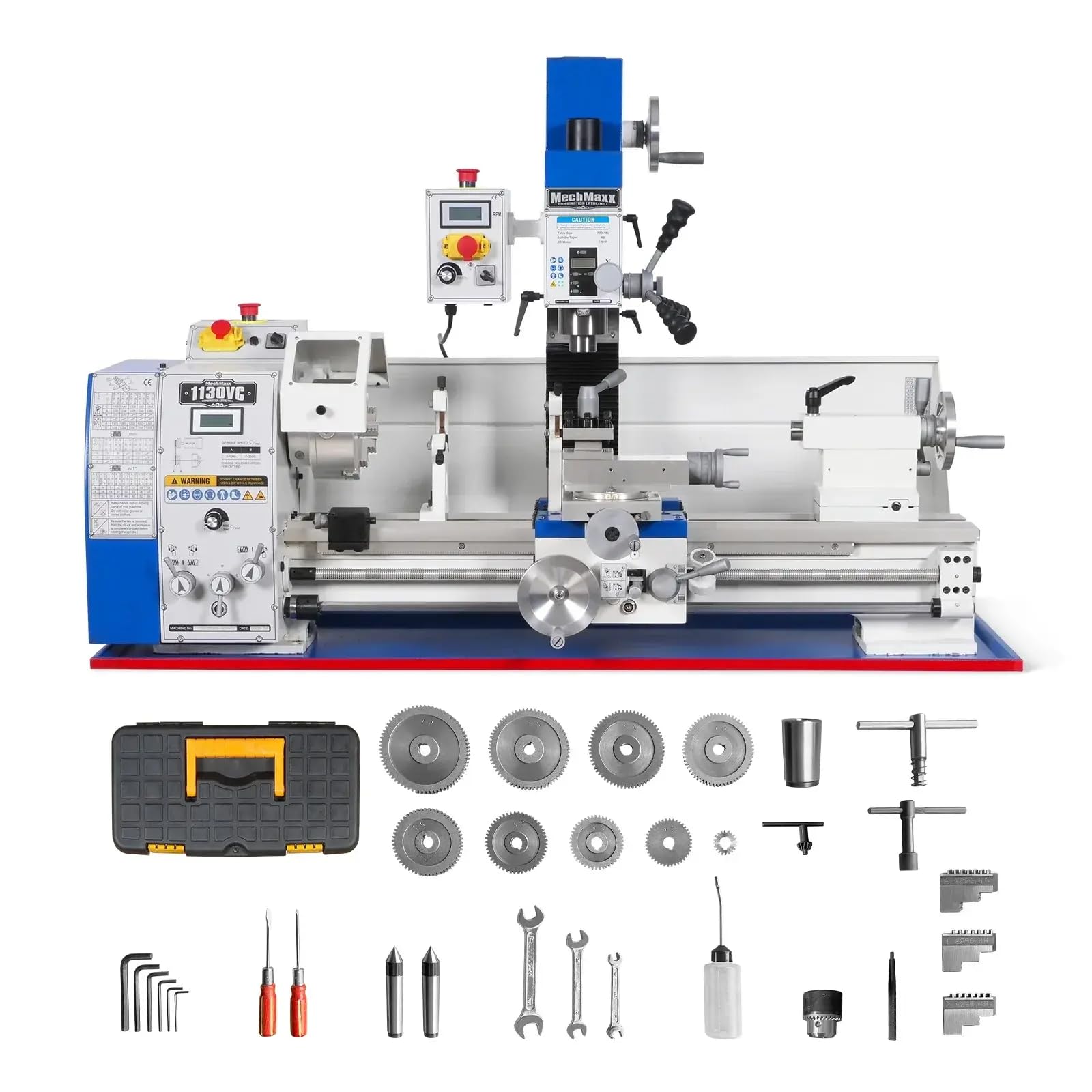 Mechmaxx 2 HP 11'' x 30'' Combination Lathe Milling Drilling Machine Brushless Motor, 1.5'' Spindle Bore, 0-2000 RPM Variable Speed, High Precision Benchtop Lathe for Metalworking, 1130VC