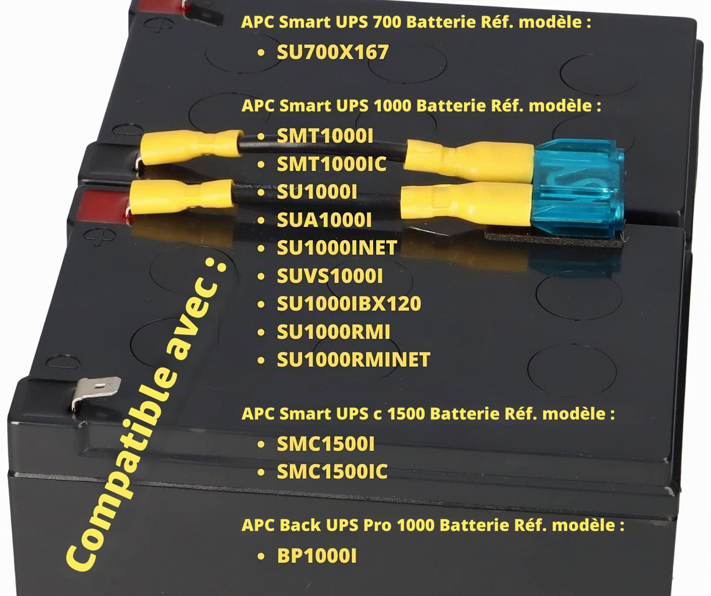 Lot de 2 batteries 12 V 12 Ah compatibles UPC APC RBC6 RBC 6 APC Smart UPS / 700/1000 / 1500 & Back UPS Pro 1000
