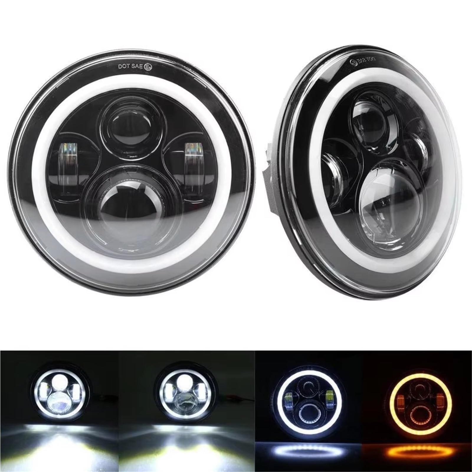 Faro Principale Fari Anteriori A LED Da 7" Con Luci Angel Eyes Complete Per Nissan Patrol Y60 Safari Fanale anteriori(Pair black SET)