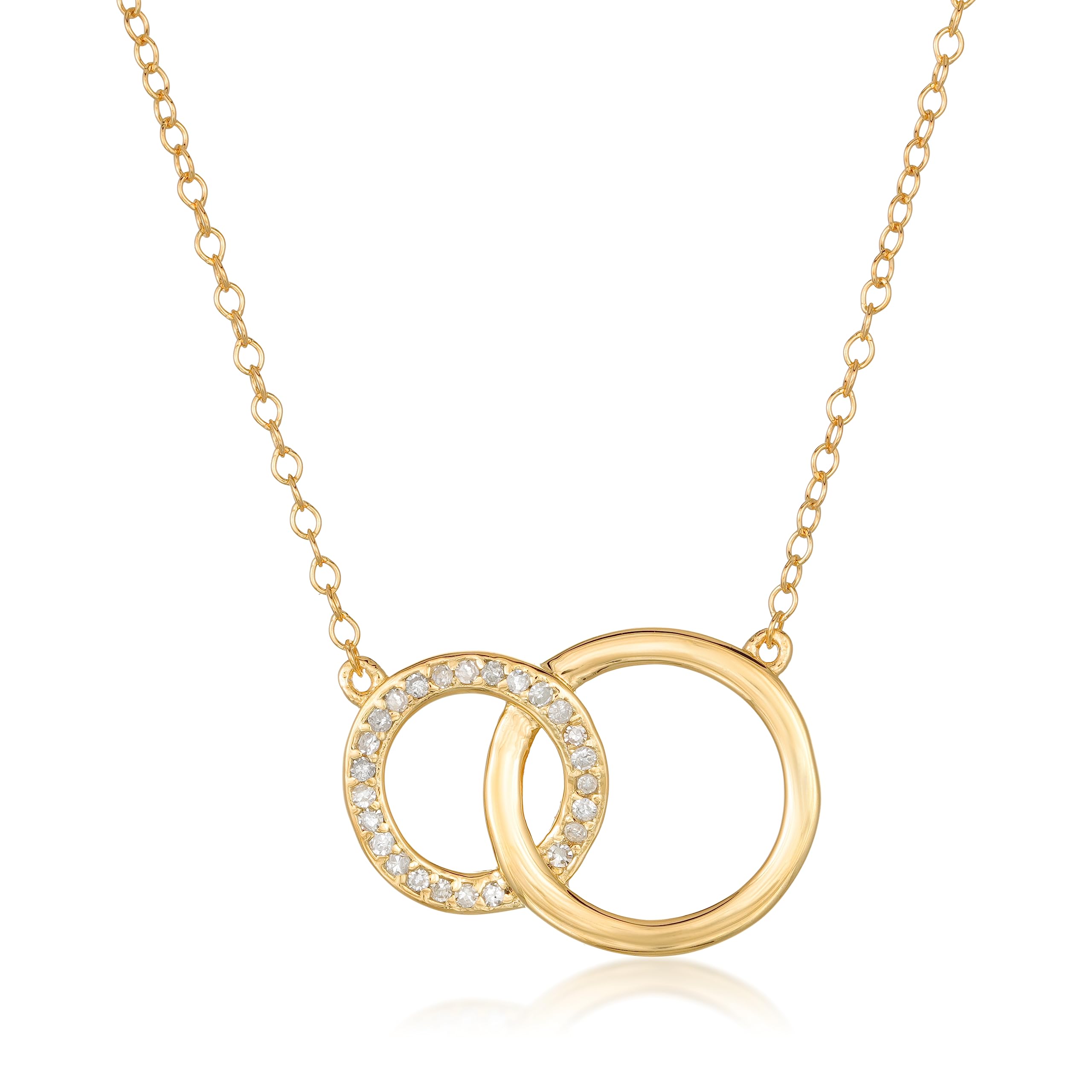 Lavari Jewelers 0.0125 Carat Diamond Interlocking Circles Pendant Necklace for Women in Yellow Gold Plated 925 Sterling Silver on 18 Inch Chain with Spring Ring