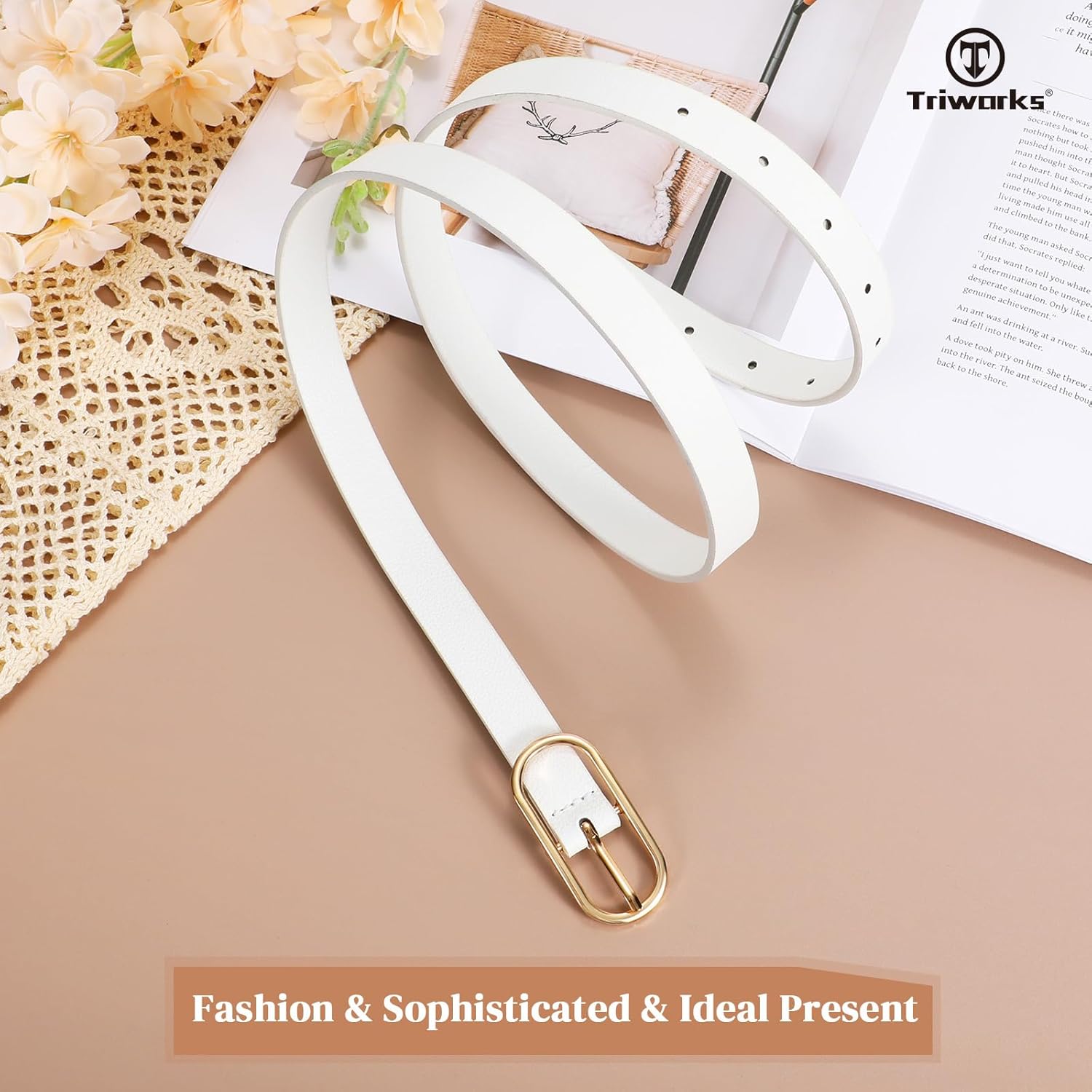 TRIWORKS Women Skinny Leather Belt for Dress Pants Jeans Ladies Thin Waist Belts with Gold Buckle - Image 5
