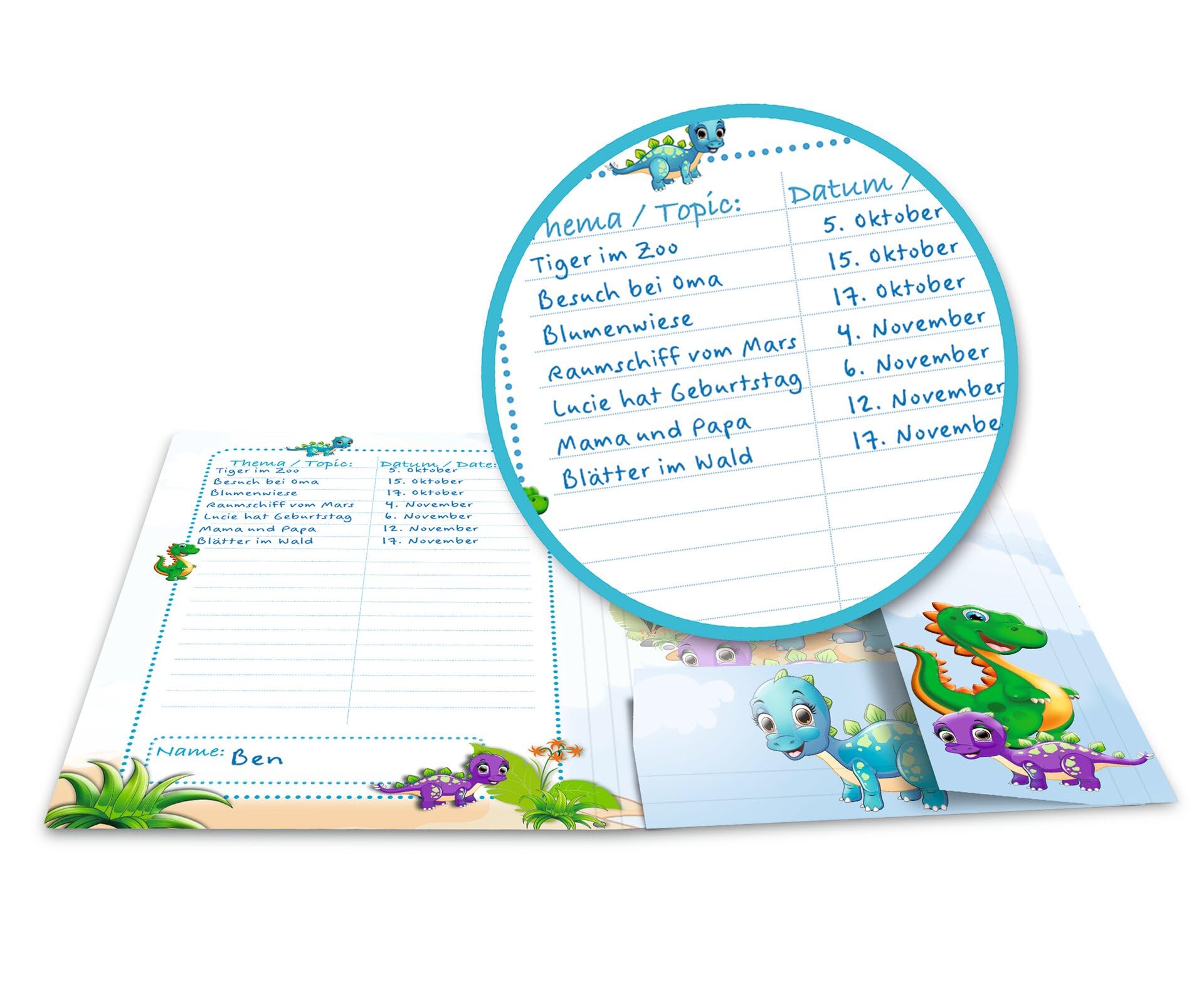 HERMA Folder A3 Dino Set, 3 Pieces, Corner Folder Made of Cardboard with Nursery Dinosaur Motif, Elastic Band - Image 4