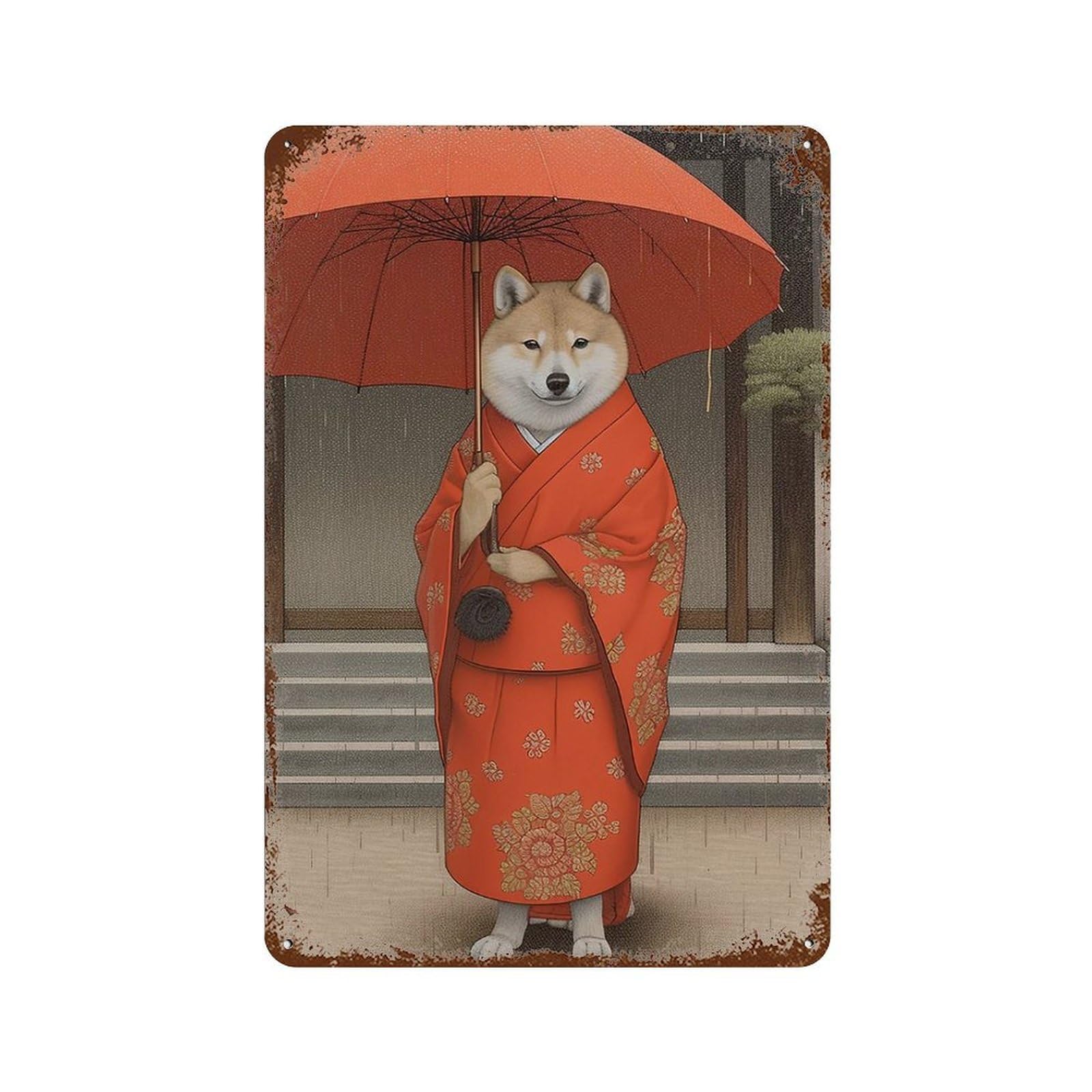 Shiba Inu Geisha Weathered Tin Sign 11.8"x7.9", Classic Wall Plaque for Garage, Bar And Workshop Decor