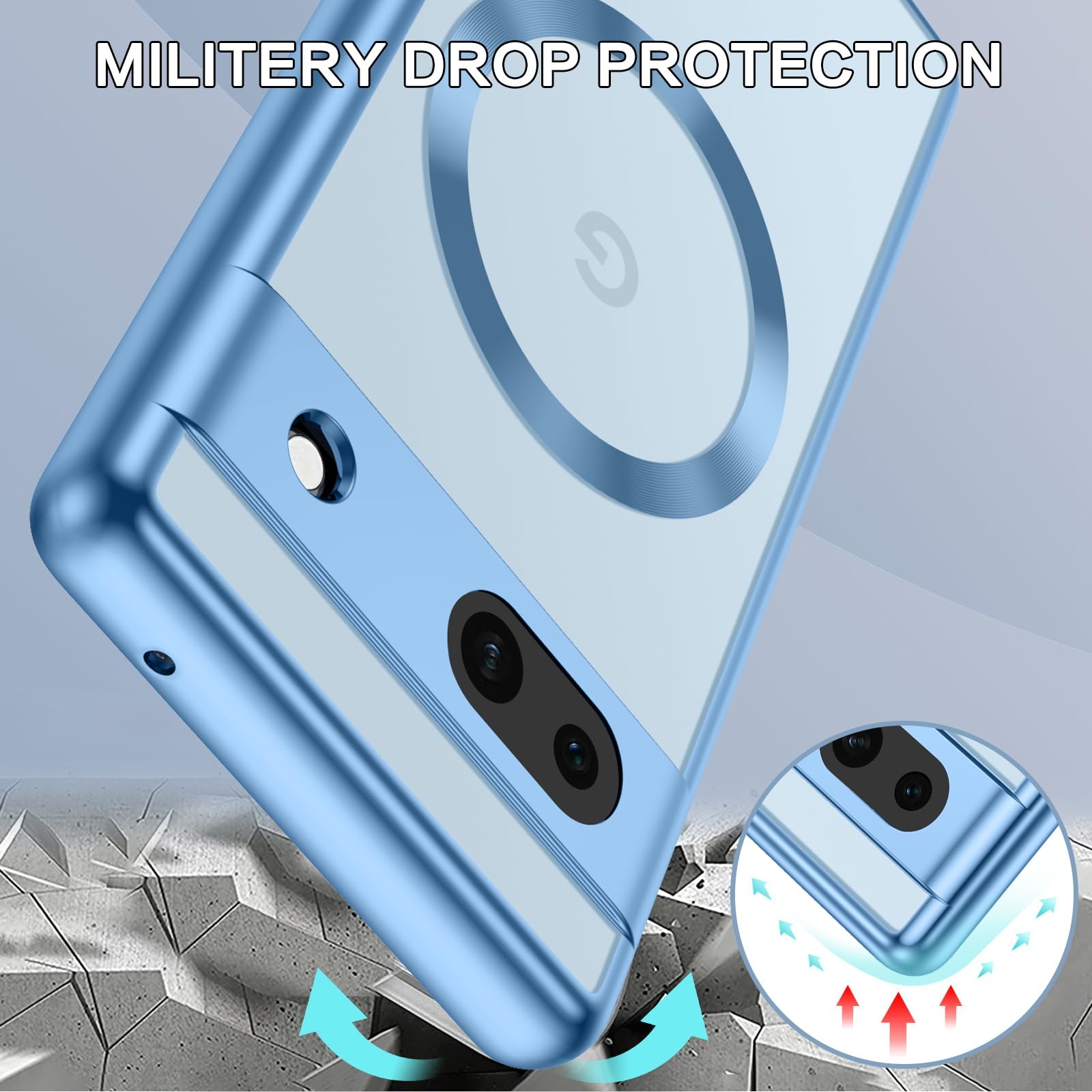 BENTOBEN Custodia magnetica per Google Pixel 7a [Compatibile con ] ricarica wireless protezione custodia Google Pixel 7a custodia ibrida sottile antiurto parte posteriore trasparente antigraffio