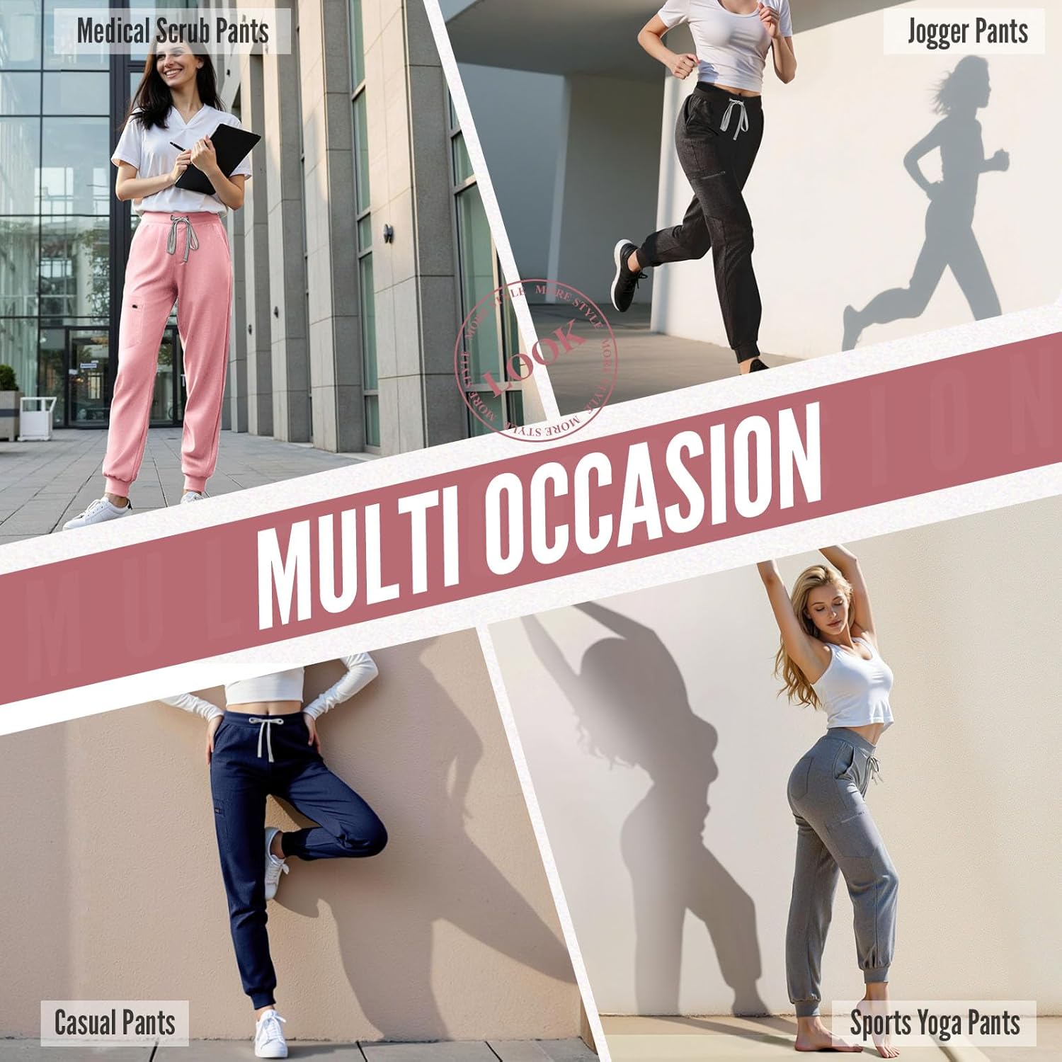 Women's Scrub Pants, Mid Rise Slim Fit Cargo Joggers with Pockets and Adjustable Drawstring Waistband for Women - Image 8