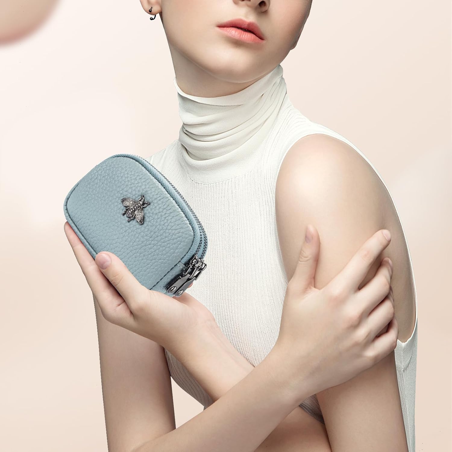 imeetu Women Leather Coin Purse, Small 2 Zippered Change Pouch Wallet - Image 4