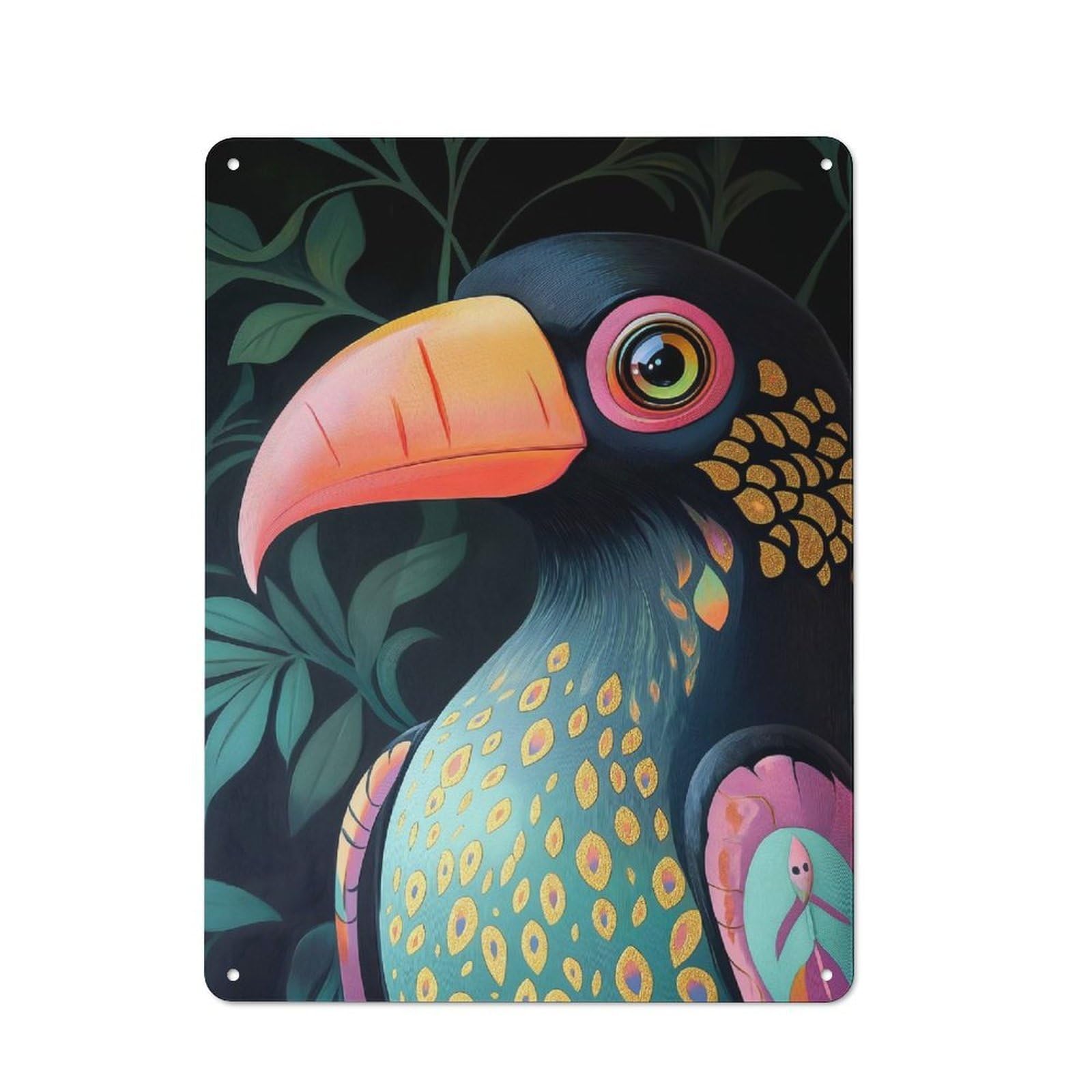 Junmoney Style-15 Colorful Toucan Illustration Animal Character Metal Wall Decor 40X30cm, Vintage Metal Sign For Home, Shop, Pub Or Studio Wall