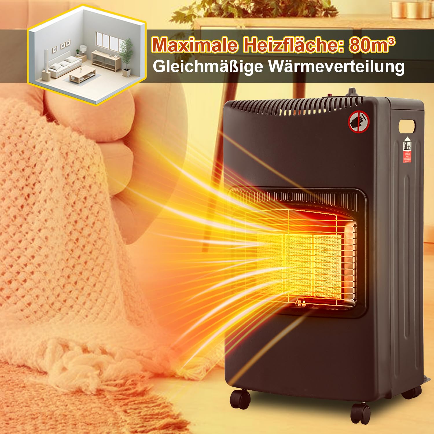 Estufa de gas de 4,2 kW, plegable, incluye protección contra sobrecalentamiento y protección antivuelco, dispositivo de protección contra llama ODS, encendido piezoeléctrico, consumo de gas de