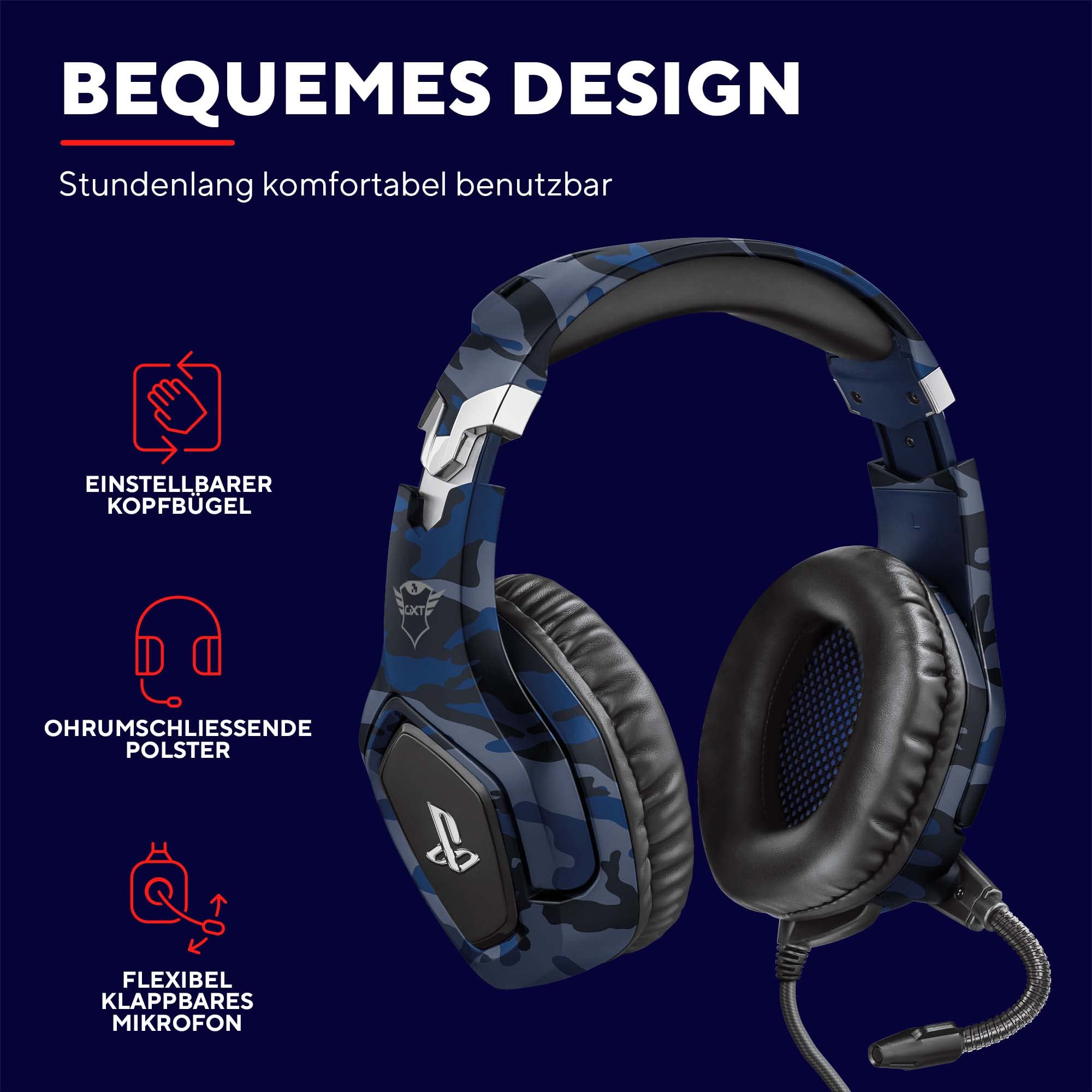 Trust Gaming Headset GXT 488 Forze-B - Offiziell Lizenziert für PlayStation - PS4 und PS5 Headset mit Klappbarem Mikrofon und Einstellbarem Kopfbügel, 3.5mm, Over-Ear Kopfhörer mit Kabel - Blau