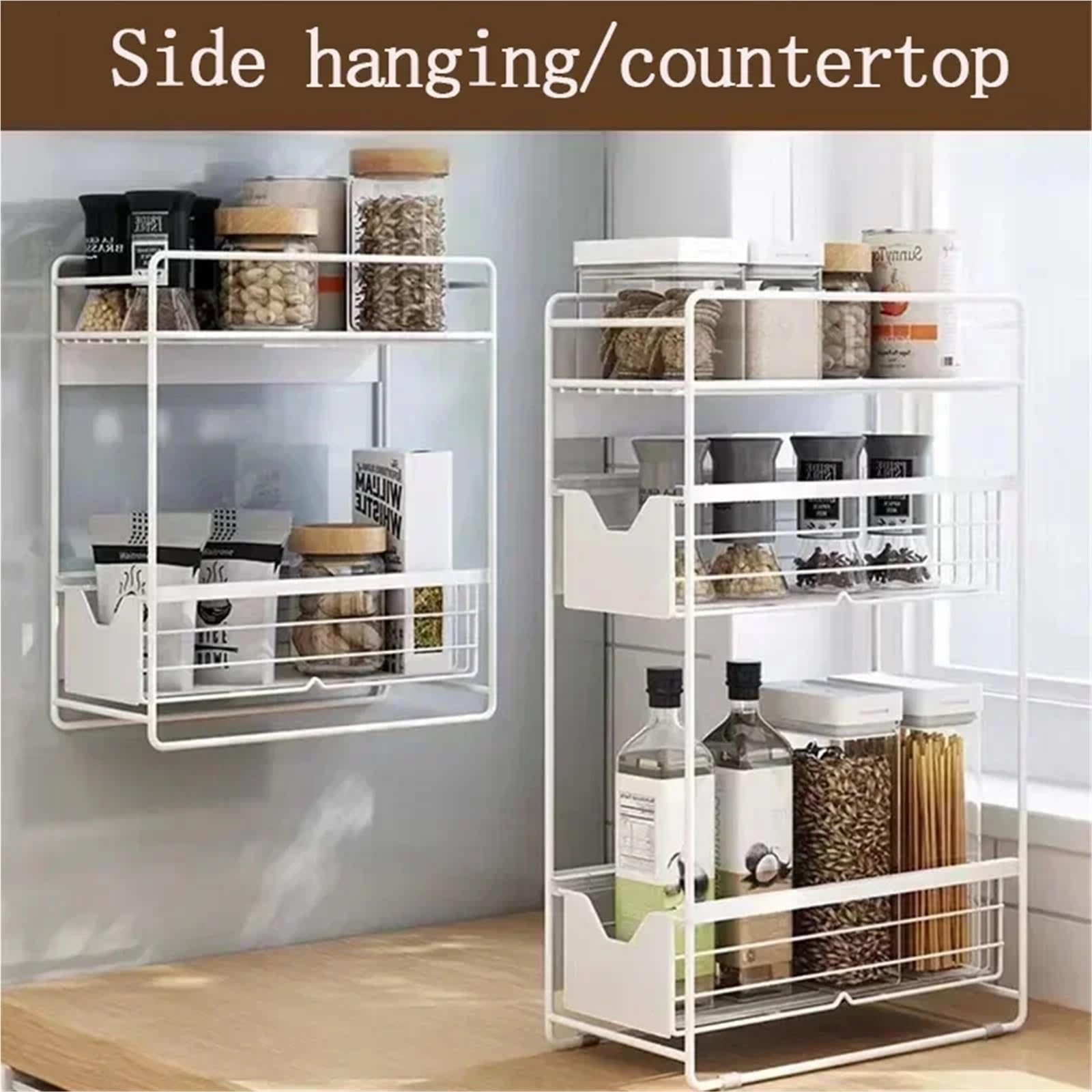 Organizador Magnético Pared Estante de almacenamiento magnético for refrigerador 2/3 niveles, estante lateral for lavadora, organizador cocina(White 3 tier)