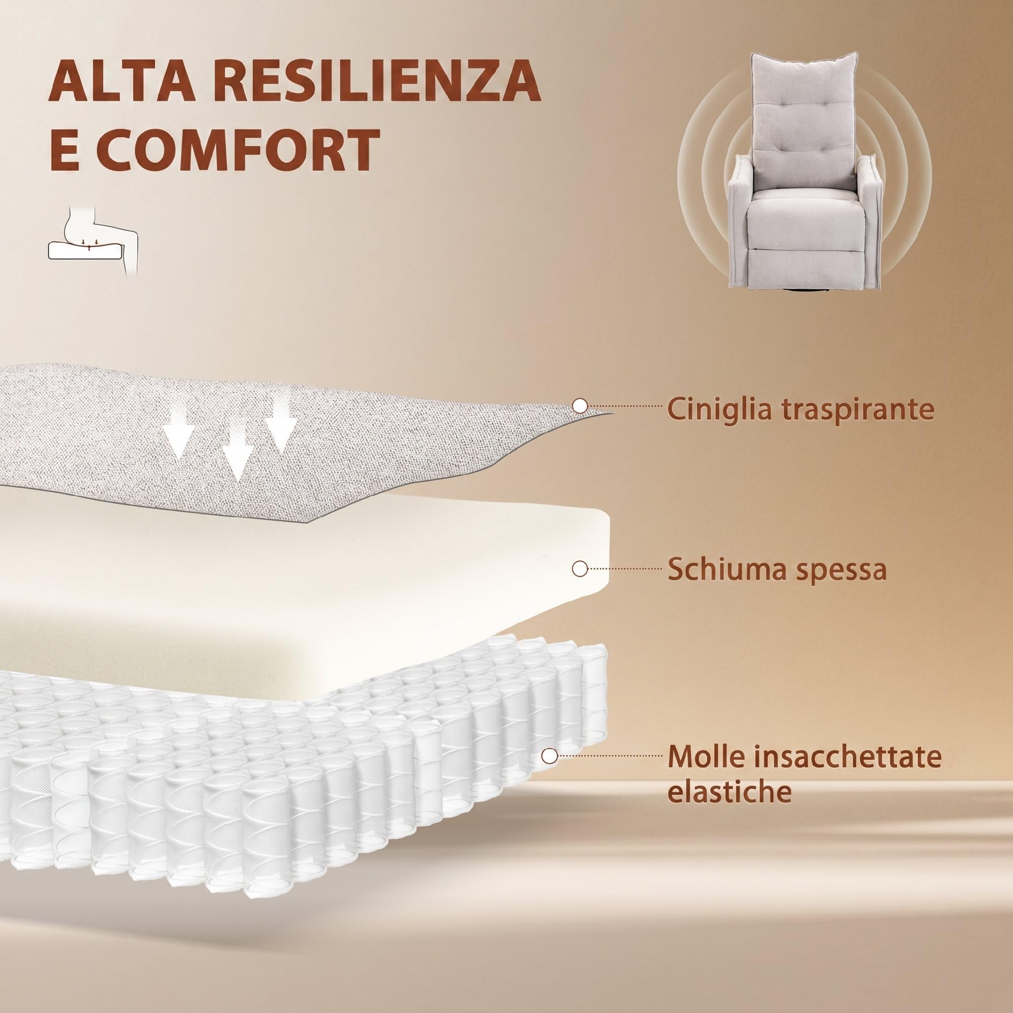 HOMCOM Poltrona Massaggiante Reclinabile Manuale 155° Riscaldante, 8 Punti di Massaggio, Poltrona Relax Girevole in Ciniglia, Funzione Dondolo, Poggiapiedi, Telecomando, Tasche Laterali, Grigio Chiaro
