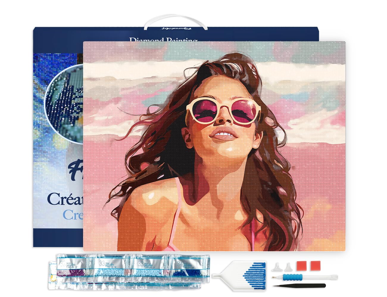 Diamond painting mer et plage pour adulte - Activité détente salon avec toile sur cadre 40x50