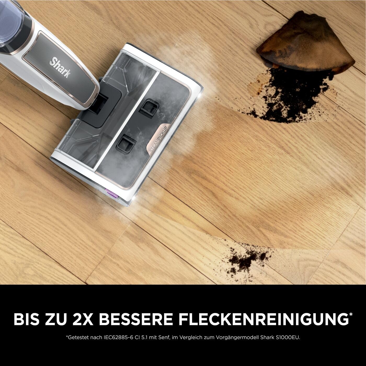 Shark SteamPickUp 3-in-1-Dampfreiniger, hygienische Reinigung mit Dampf für harte Böden, chemiefrei, 420ml Fassungsvermögen, Extra-Bürstenrolle, Aufbewahrungsstation, Bürstenrollenhalter, Weiß SD200EU