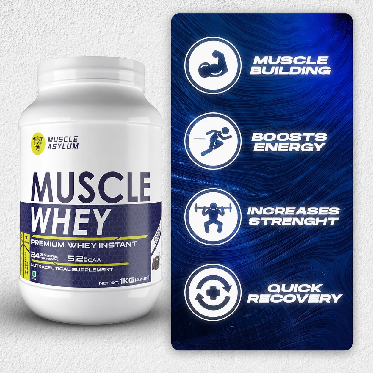 Muscle Asylum Premium Whey Protein | 1kg, 25 Servings | Butterscotch Ice Cream | With Genuine Lab Reports | Body Building & Recovery | Increased Muscles 2