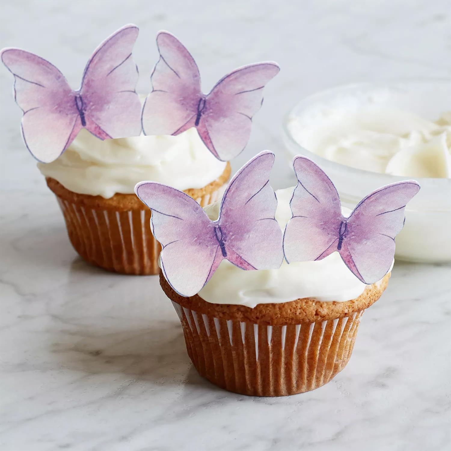 Ephlyn 48Pcs Edible Butterfly Cupcake Toppers Cute 3D Butterfly Cake Picks for Baby Shower Bridal Shower Boys Girls Birthday Party Cake Decorations Supplies Purple image 4