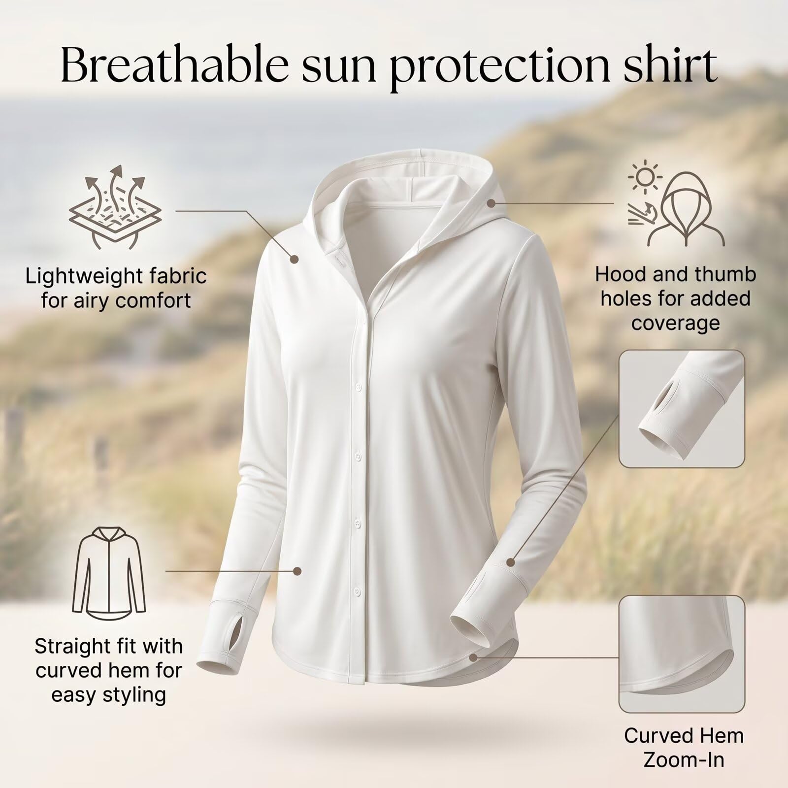 Camiseta Proteccion Solar Mujer Manga Larga Ligeras UPF 50+ Deporte UV Ropa