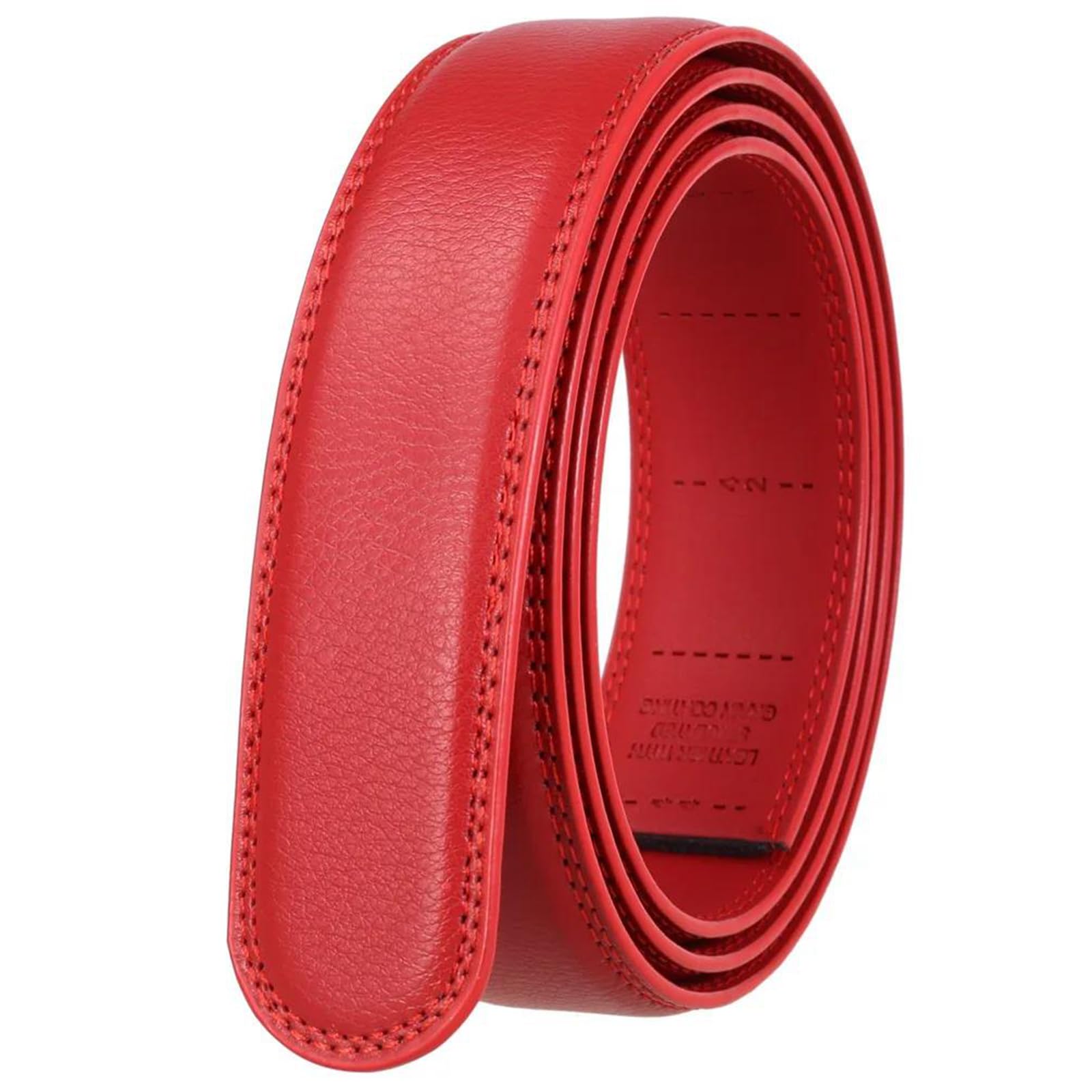 Tokicoo Men's Red Replacet Waistband Belt, 3.5Cm Width, Genuine Leather, Without Buckle, Classic Non-Porous Girdle Design,,120