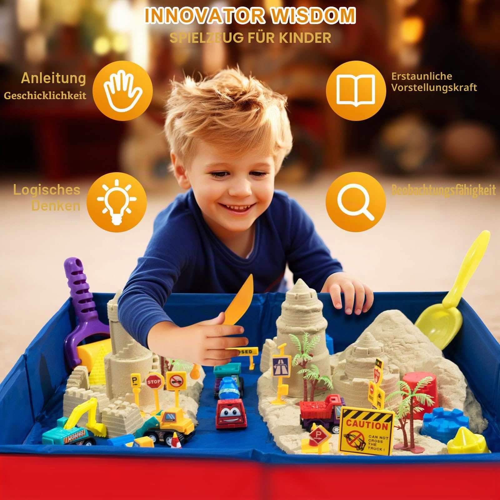 CROSOFMI Magic Sand Für Kinder Set Spielsand Faltbarer Sandkasten für Jungen Mädchen 3 4 5 6 7+ Jahre Alt