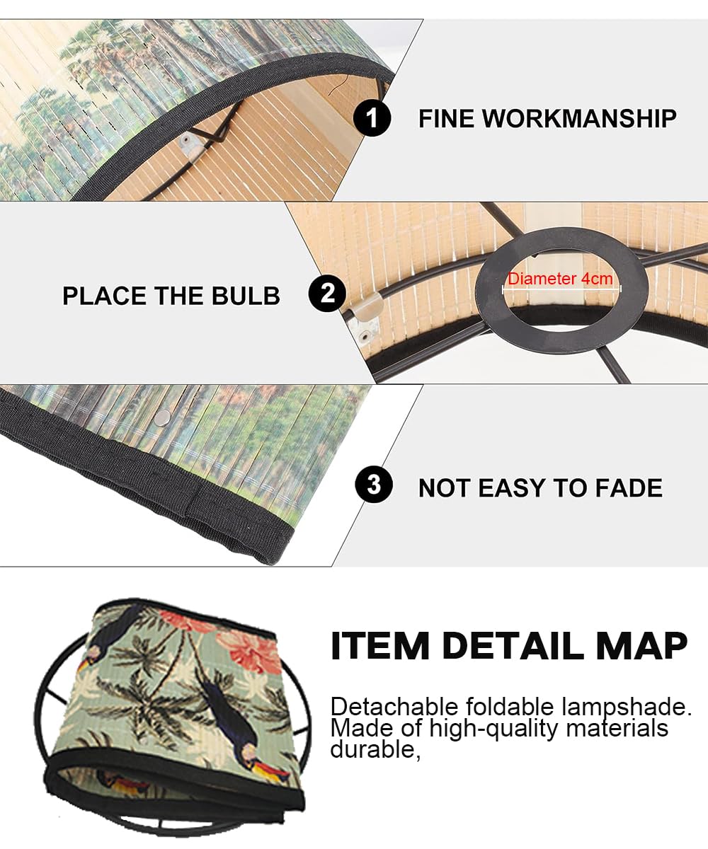 Paralume In Bambù Con Motivo Geometrico - Tamburo 30x20 Cm Per Lampade E27 - Foto 5