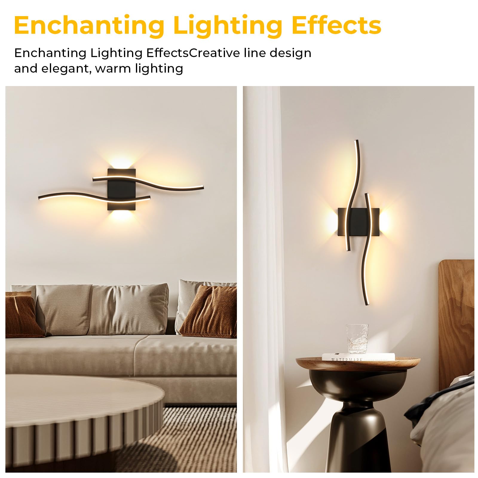Comely Applique da Parete Interno Moderna, 20W 2250LM Nero Lungo Lampada da Parete LED, Lampada a Muro in Alluminio per Soggiorno Camera da Letto Corridoio, Bianco Caldo 3000K