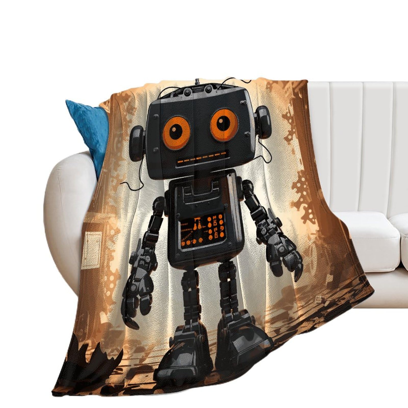 Couverture décorative pelucheuse robot noir haut de gamme toutes saisons