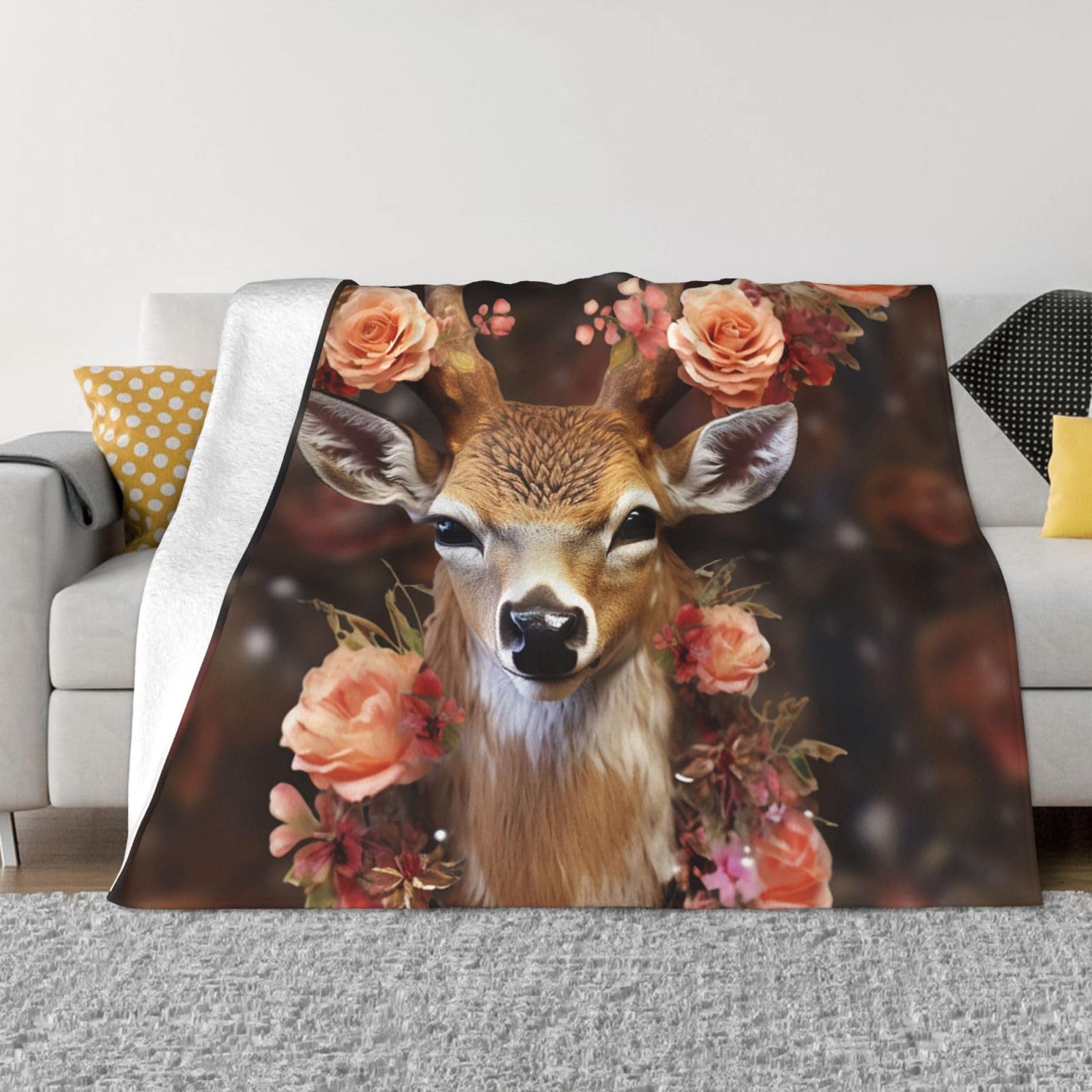 Couverture flanelle cerf fleurs lit canapé plaid voyage camping
