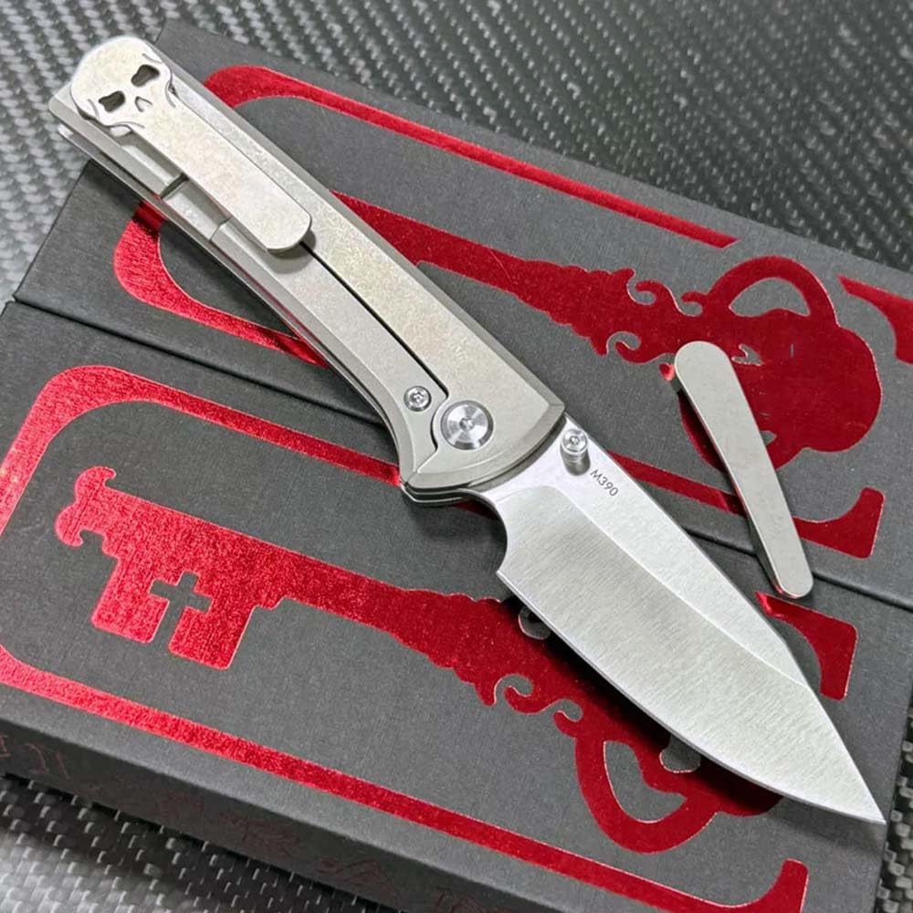 Klappmesser 7.7" Taschenmesser Einzigartig aus stahl m390 & Titan, Outdoor Survival Messer Camper Jagdmesser, Scharfes Einhandmesser praktische, Titanlegierung messer edc survival mit 2 x clip,Schädel