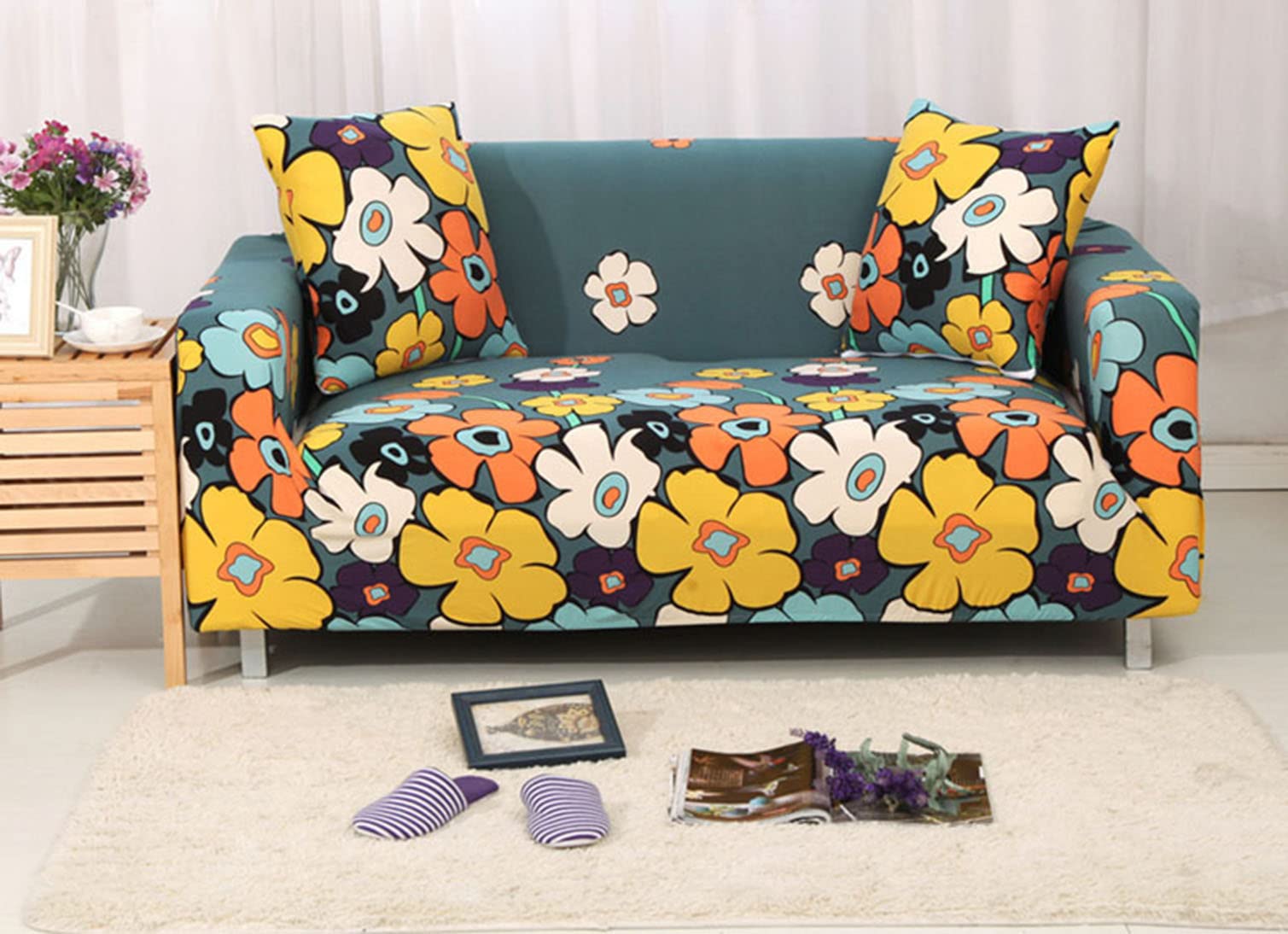 Housse de canapé jacquard extensible de 90 à 140 cm au design raffiné et ajusté