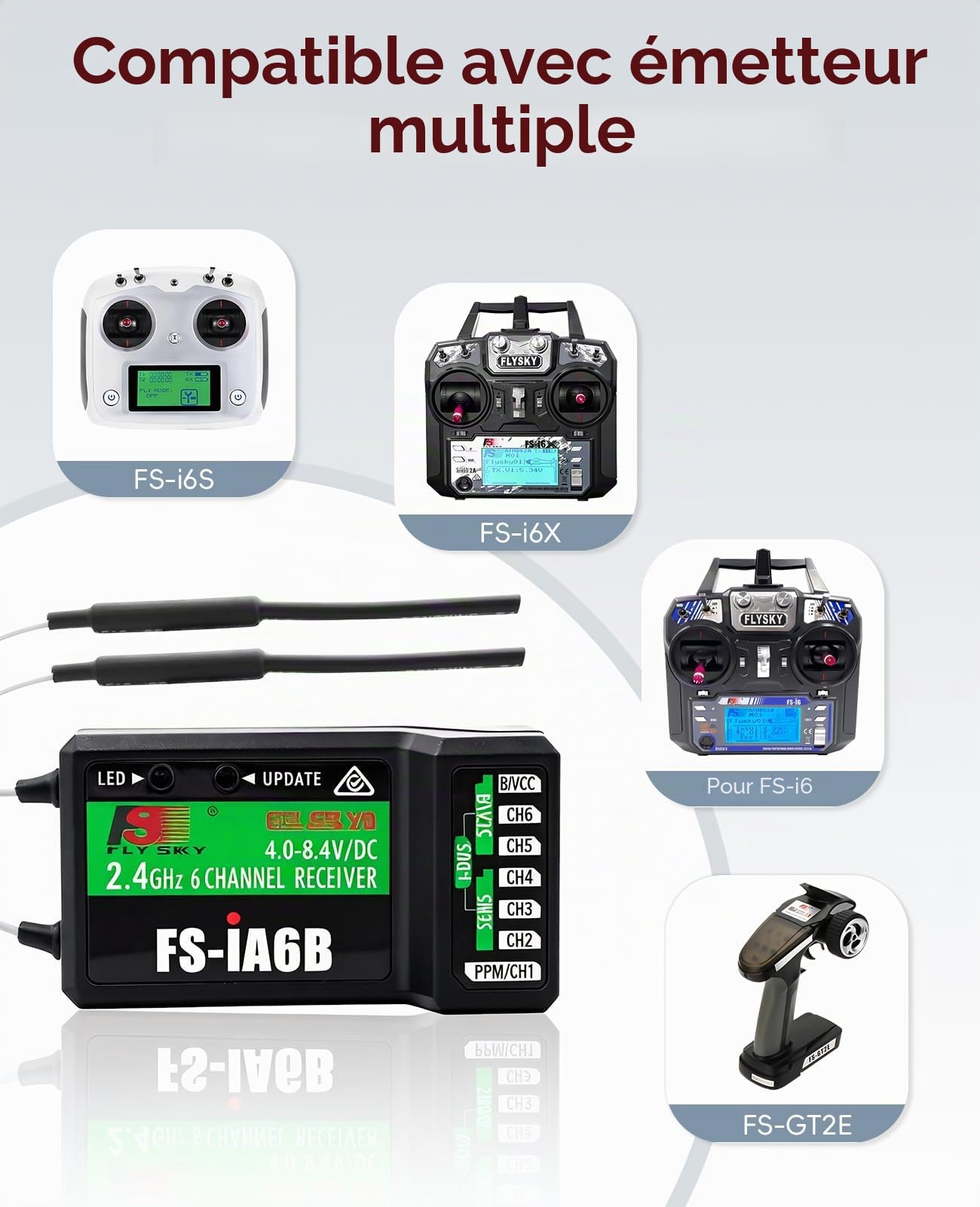 Émetteur RC Flysky FS-i6X avec récepteur FS-iA6B 2,4 GHz Radiocommande AFHDS 2A pour drone de course FPV quadricoptère RC, aile fixe, voiture RC, bateau RC (Mode 2)