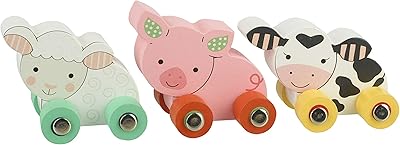 Orange Tree Toys - First Farmyard Wooden Toy Vehicles - Set of 3 Colorful Farm Animals, for Ages 12 Months +