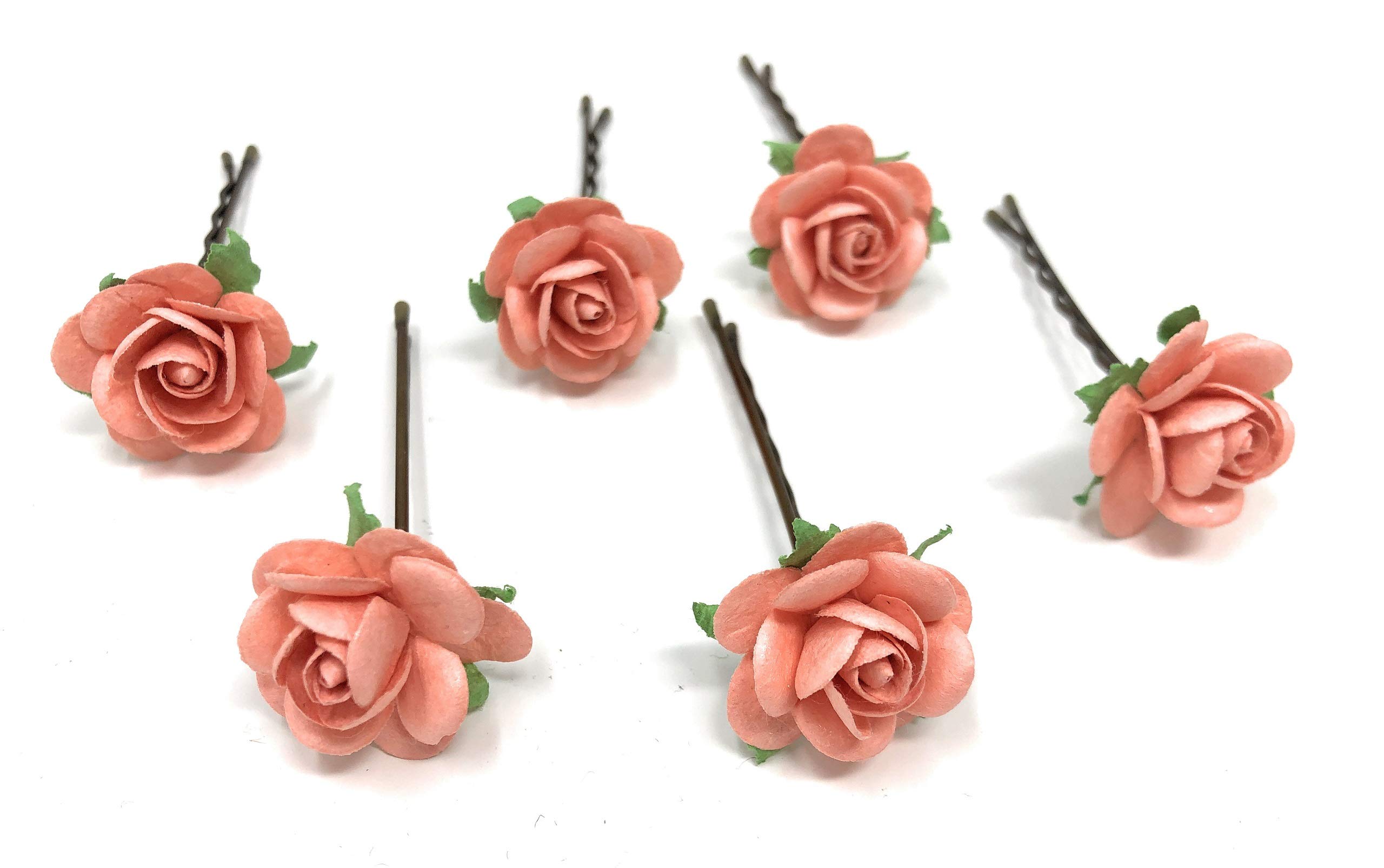 Flower hair pins wedding hair clips bridal hair piece rose hair accessories by Daddasprincess (Peach)