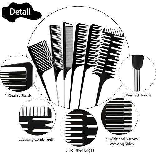 Miniatura 3 de Juego de 6 peines de reflejos, juego de 6 piezas, para tejer, seccionar, peinar y teñir el cabello, estilo profesional para aplicar papel