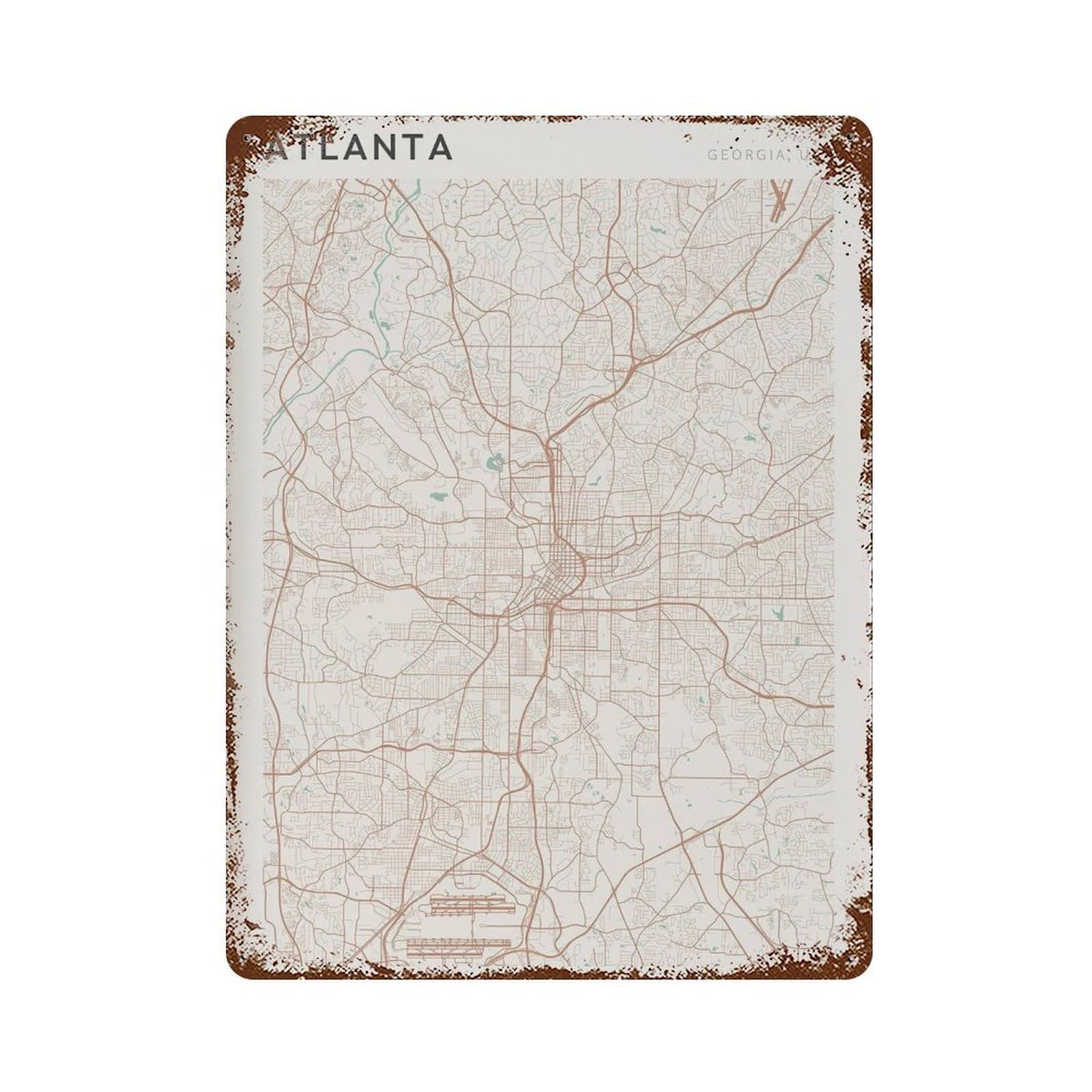 xiaoxiaoshen Atlanta Map Street Georgia (2) Wall Decor Art Metal Tin Poster Modern Home Decor Art Home Bar Shop Decorations Vintage Sign 40x30cm