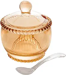 WOLFF - Açucareiro de Cristal com Colher Âmbar Metalizado 10cm x 11cm - Linha Pearl