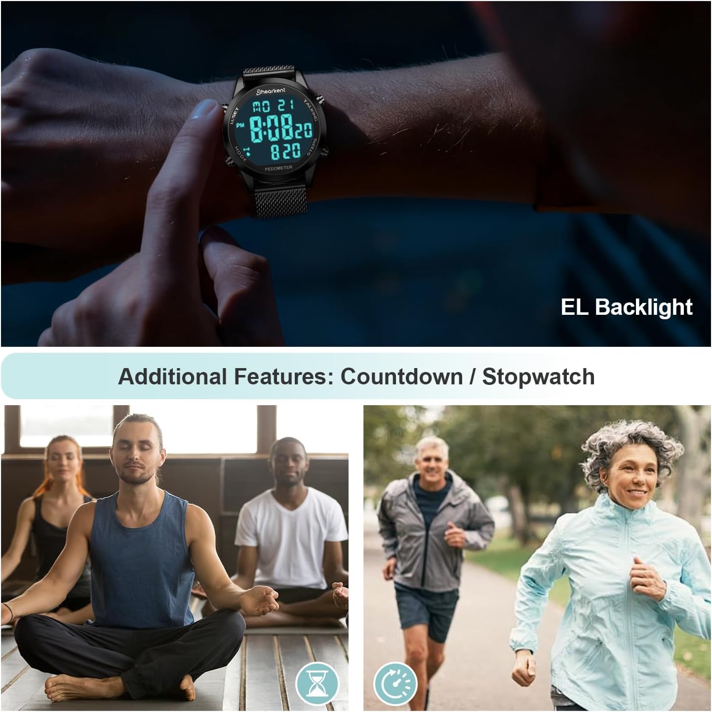 Digital Talking Watch with Pedometer,Announces time/Date/Steps/Calories in English,Gift for Elderly,Blind&Visually impaired,5 Alarm Reminders+Hourly Chime,EL Backlight