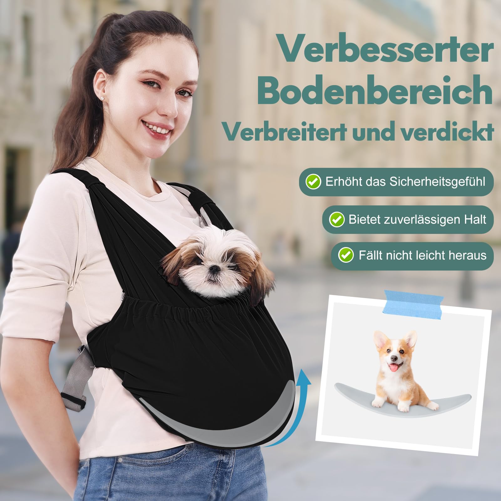 Supet hundetasche für kleine Hunde, freihändig verstellbare doppelt breite Hundetragetasche, entlastet Rücken und Nacken, angstlindernde Fronttasche für Welpen, weiche atmungsaktive Hundetragetasche