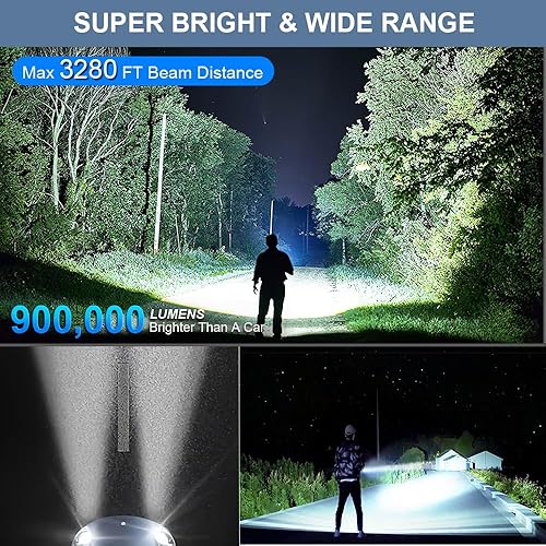 Miniatura 2 de Linternas LED recargables de alto lúmenes, 900.000 lúmenes más brillante, linterna USB de alta potencia con capacidad de 5000 mAh, linterna LED de