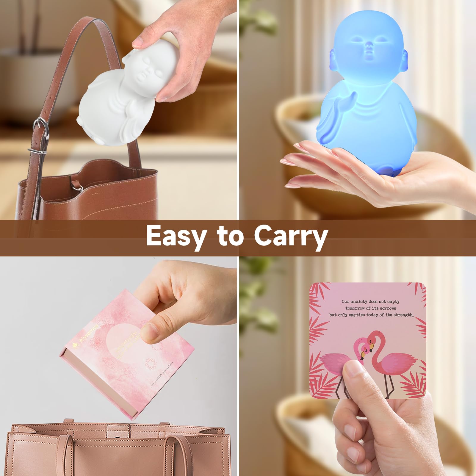 Set di strumenti per la consapevolezza con lampada guidata per la meditazione visiva e 48 carte di affermazione positiva, dispositivo 3 in 1 con luce notturna e macchina per il rumore, regalo per la