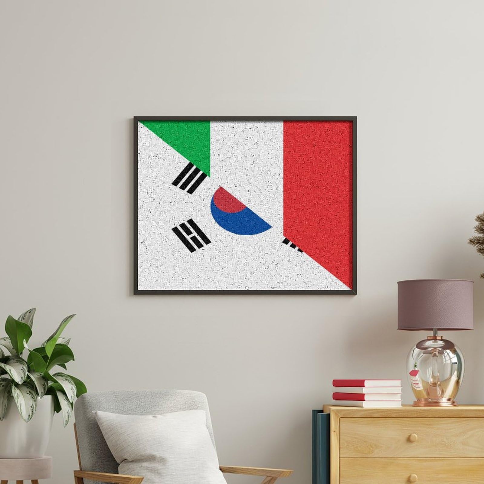 Malen nach Zahlen Italien und Südkorea Flagge für Erwachsene auf Baumwolle DIY Ölgemälde oder Geschenk Wohnkultur 40 x 50 cm
