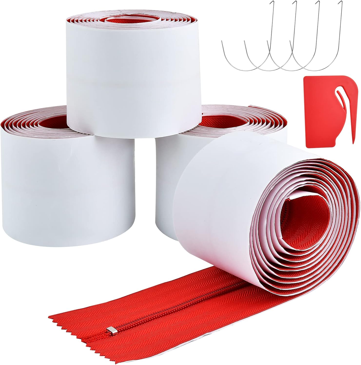 Aemygo 4 Packs Heavy Duty Zippers for Dust Barriers Set, 28 Ft Self Adhesive Instant