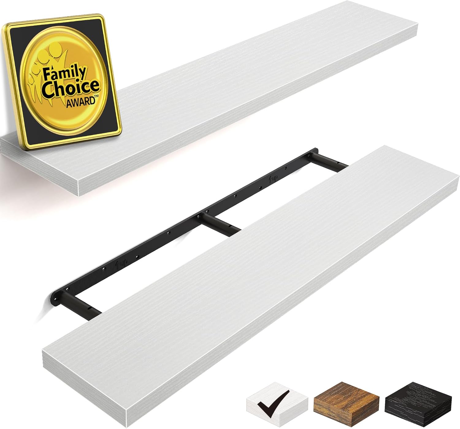 BAYKA Floating Shelves for Wall, 36 inches Long Wall Mounted Rustic Wood Shelves for Bathroom, Bedroom, Living Room, Kitchen, Office, Hanging Shelf for Books/Storage/Decor(White,Set of 2) C. White - Modern Minimalist Style 36inches