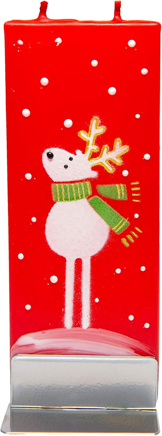 Flatyz Christmas Candles Reindeer Design on Red - Flat, Decorative, Hand Painted Candle Gifts for Women or Men - 6 inches : Home & Kitchen