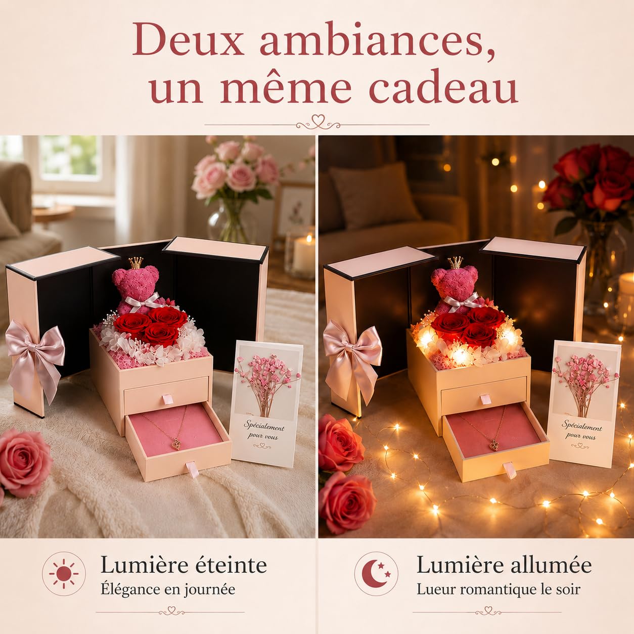 Cadeau Anniversaire Femme, Rose Eternelle avec vec Collier En Argent Sterling et Ours Rose, Cadeaux Romantiques pour Aint Valentin,Anniversaire:Parfait pour Femme,Sa,Copine,Petite Amie et Maman
